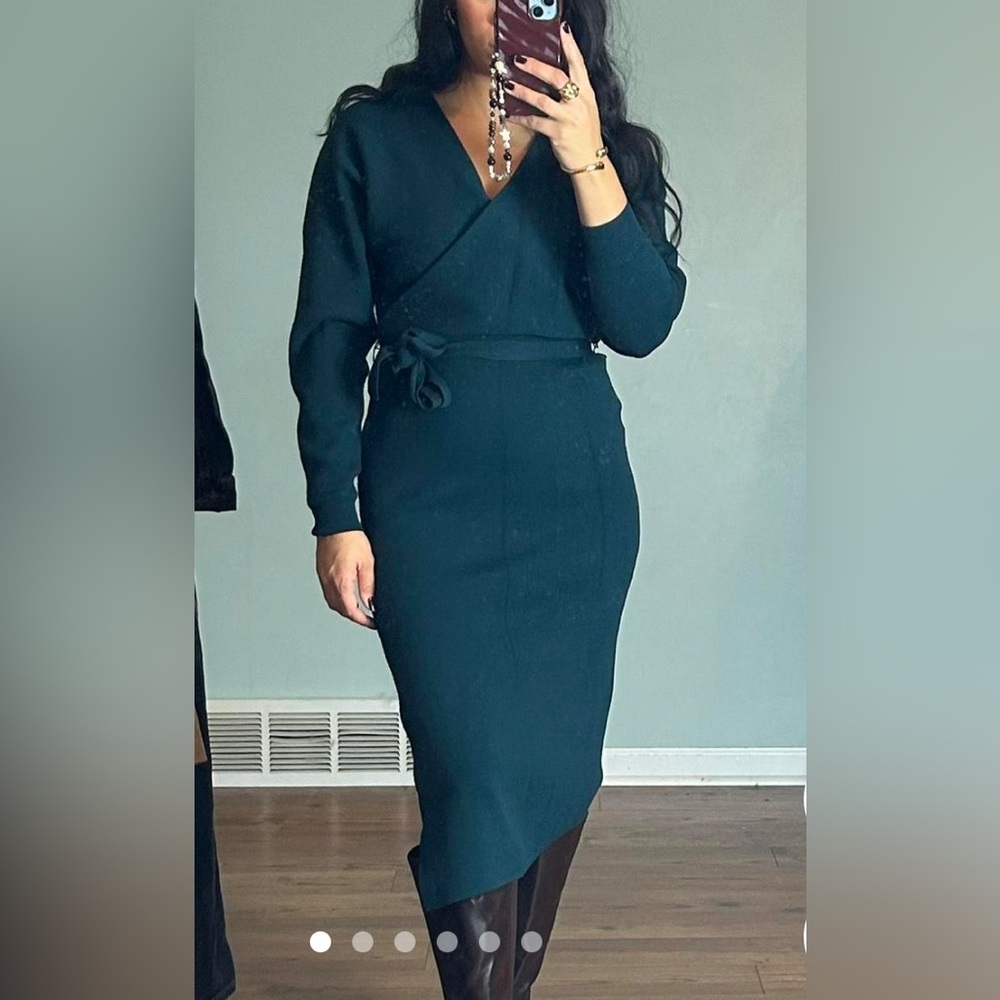 Nicole Miller Teal Sheath Dress with Dolman Sleeves
